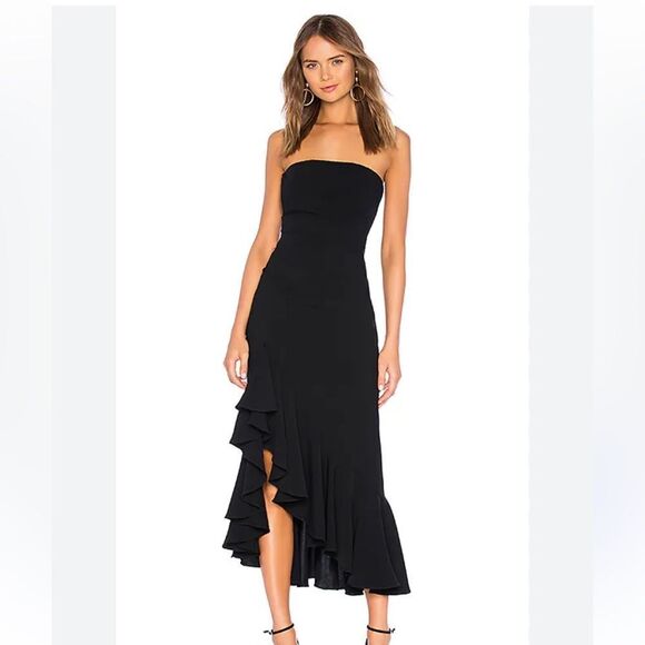 Cinq a sept Gramercy Black Strapless Ruffle Midi Dress| Size 4 - Picture 1 of 12